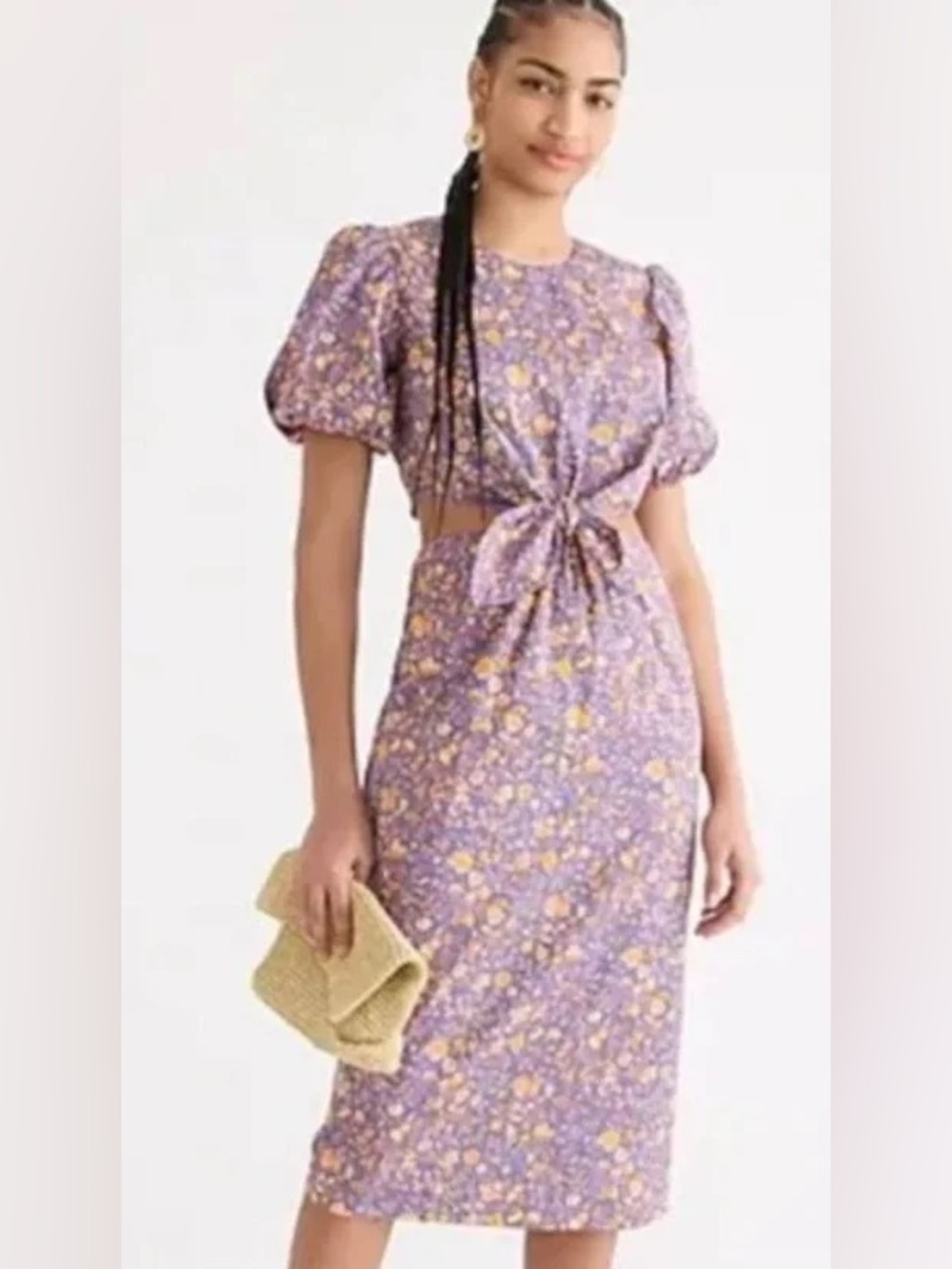 J Crew Purple Floral Tie-Front Midi Dress